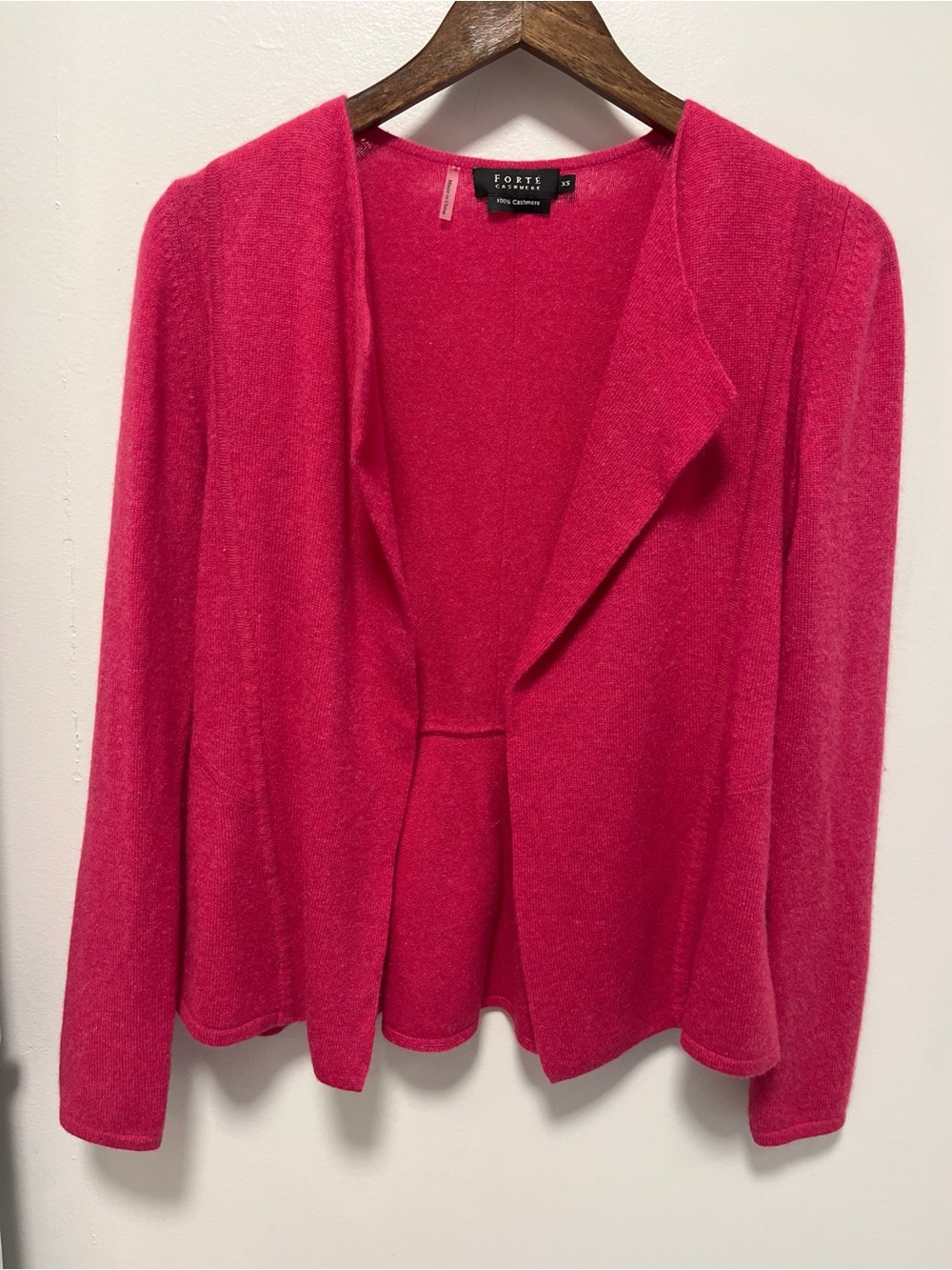 Forte Cashmere Bright Pink Open-Front Cashmere Blend Cardigan